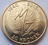 20 Kroner / Coroane 2015 Danemarca, Queen Margrethe II - 75thAnniversary, unc