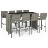 Cumpara ieftin Set mobilier bar de gradina, 9 piese, gri, poliratan