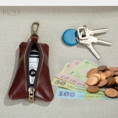 Breloc din piele naturala pentru telecomanda, chei, monezi sau bancnote, coffee