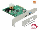 PCI Express cu 1 x USB-C PD + 1 x SuperSpeed USB 10 Gbps (USB 3.2 Gen 2)-A, Delock 89001