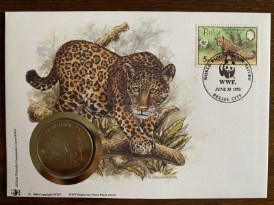 belize - leopard - FDC cu medalie, fauna wwf foto
