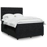 vidaXL Pat box spring cu saltea, negru, 140x200 cm, catifea