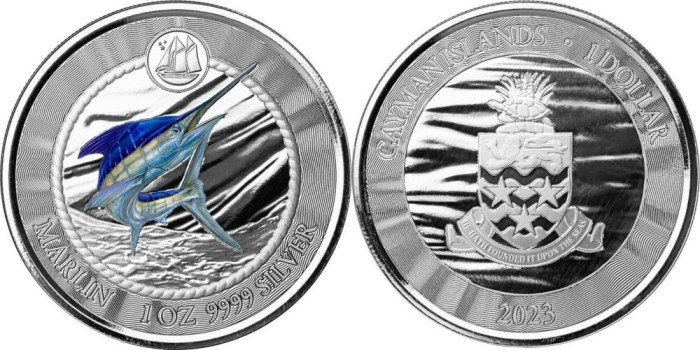 Cayman Islands 2023 - 1 dollar, Blue Marlin, uncie argint, PROOF