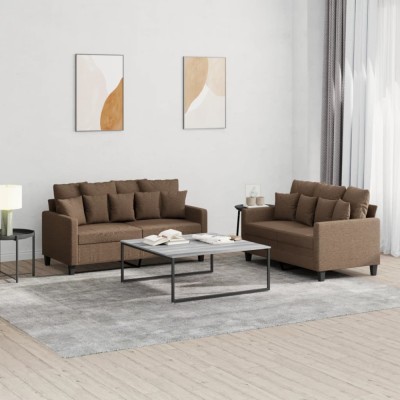 vidaXL Set de canapele cu perne, 2 piese, maro, textil 3201651 foto