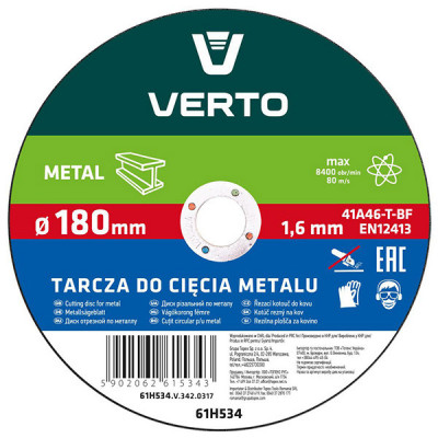 Disc debitare metal T41 180x22x1.6 mm VERTO 61H534 HardWork ToolsRange foto