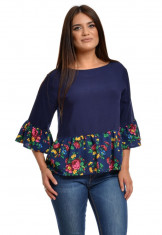 Bluza Dama Peplum Albastra cu Flori foto