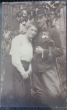 Fotografie tip Carte postala, Infanterist din armata maghiara impreuna cu o tanara, primul razboi mondial
