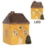 Cumpara ieftin Casuta Craciun ceramica galbena maro cu led 7x6x10 cm