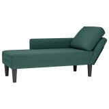 VidaXL Șezlong cu pernă și cotieră dreapta, verde &icirc;nchis, catifea