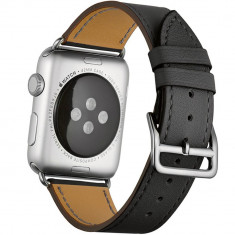 Curea iUni compatibila cu Apple Watch 1/2/3/4/5/6/7, 40mm, Single Tour, Piele, Negru foto