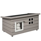 Casa din lemn pentru pisici Pawhut, Canisa de adapost ridicata pentru pisici, Casuta de joaca pentru animale de companie, cu acoperis de asfalt, Corti