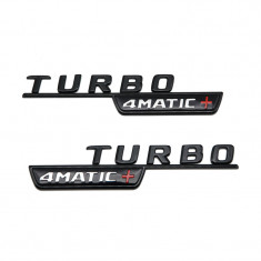 Set 2 emblema Turbo 4Matic + , pentru aripa Mercedes, negru