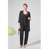 Cumpara ieftin Set Pijama de Dama 3 Piese din Satin, Negru - ANI162