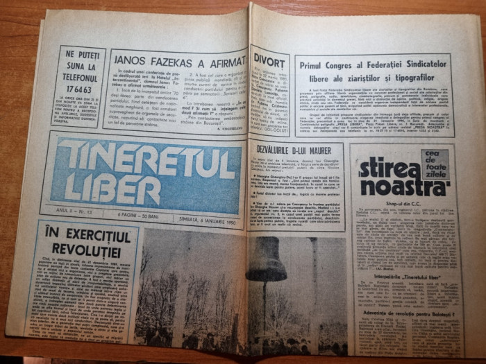 ziarul tineretul liber 6 ianuarie 1990-articole despre revolutie