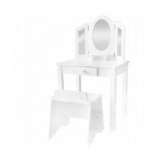 Set masa de toaleta pentru fetite 81x32x46 cm, scaun, 3 oglinzi, sertar, design elegant, lemn, alb MultiMark GlobalProd foto