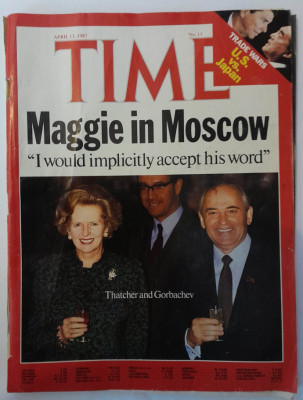 1987 TIME MAGAZINE Margaret Thatcher &amp;amp; Gorbaciov la Moscova comunism geopolitica foto