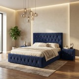 Pat Tapitat Iris Albastru Catifea Premium cu Noptiere Tapitate Comandă acum