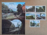 Seria Completă + 2 Colițe Guyana 1990 - Locomotive Britanice Epocă, Winston Churchill, GWR, 7v - Ștampilate -A242, Stampilat
