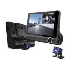 Camera auto DVR, 3 obiective, Full HD, viziune nocturna, 170&deg;, 108x78mm, negru