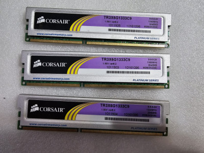 Kit memorie RAM CORSAIR 6GB DDR3 1333Mhz ( Kit 3x 2GB) TR3X6G1333C9 foto