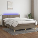 VidaXL Pat cu arcuri, saltea și LED, gri taupe, 140x200 cm, textil 3133721