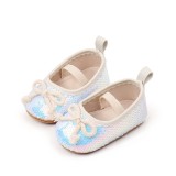 Pantofiori albi cu paiete si fundita (Marime Disponibila: 6-9 luni (Marimea 19