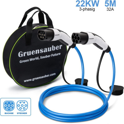 Cablu de &amp;icirc;ncărcare Gruensauber tip 2 - 22 kW 5 m 32 A 3 faze foto