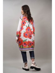 CAMASA LUNGA SATINATA CU IMPRIMEU MULTICOLOR FLORI ANDEZENO Bej TALIE UNICA