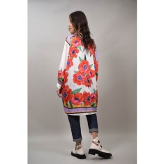 CAMASA LUNGA SATINATA CU IMPRIMEU MULTICOLOR FLORI ANDEZENO Bej TALIE UNICA
