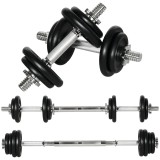 Gantere HOMCOM, ganteră lungă, 2 &icirc;n 1, 20 kg, 8 discuri de gantere, rezistent la rugină, oțel, negru, 95 x 16 x 16 cm | Aosom Romania