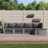 vidaXL Set mobilier de grădină, 5 piese, cu perne, alb, oțel 3186856