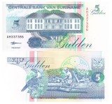 Suriname 5 Guldeni 1998, P-136b, UNC, Bancnota Straina