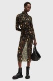 AllSaints rochie TIA culoarea negru, midi, mulată, W231DB