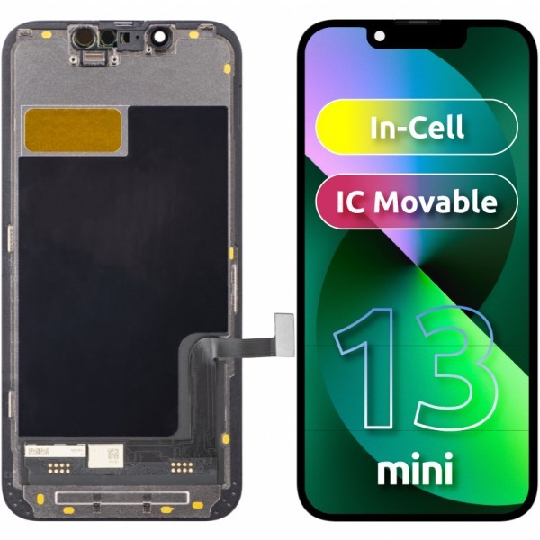 Display cu Touchscreen ZY pentru Apple iPhone 13 mini, cu Rama, Versiune LCD In-Cell IC Movable, Negru