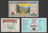 Plansa cu 3 etichete rare de apa minerala BORSEC pentru export 1957-1987