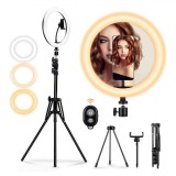Lampa Ring Light, Deluxe Set, Trepied 160cm, Suport Telefon și Tabletă, Telecomandă Bluetooth, 26cm, Multicolor, Oem