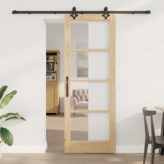 Usa glisanta Gossi cu set de hardware 78x211 cm din lemn masiv de pin, usa interioara Gossi cu sticla &#039;orkdal&#039;78x211x4 cm din lemn masiv de pin