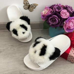 Papuci albi cu blanita panda / slapi / sandale albe pt fetite 31 33 36,  Fete, Din imagine | Okazii.ro