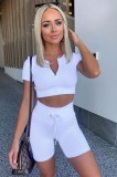 F766-2 Compleu casual/sport din material reiat cu top si pantaloni scurti