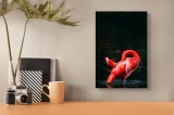 Tablou Canvas, "Flamingo elegant &icirc;n lumina dimineții", Flamingo, Elegant, Grațios, Rochiu, Răsucire, Apă, Reflecție, Roz, Contrast, Serenitate, 26 x 3