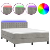 Cumpara ieftin Pat continental cu saltea si LED gri deschis 140x190 cm catifea