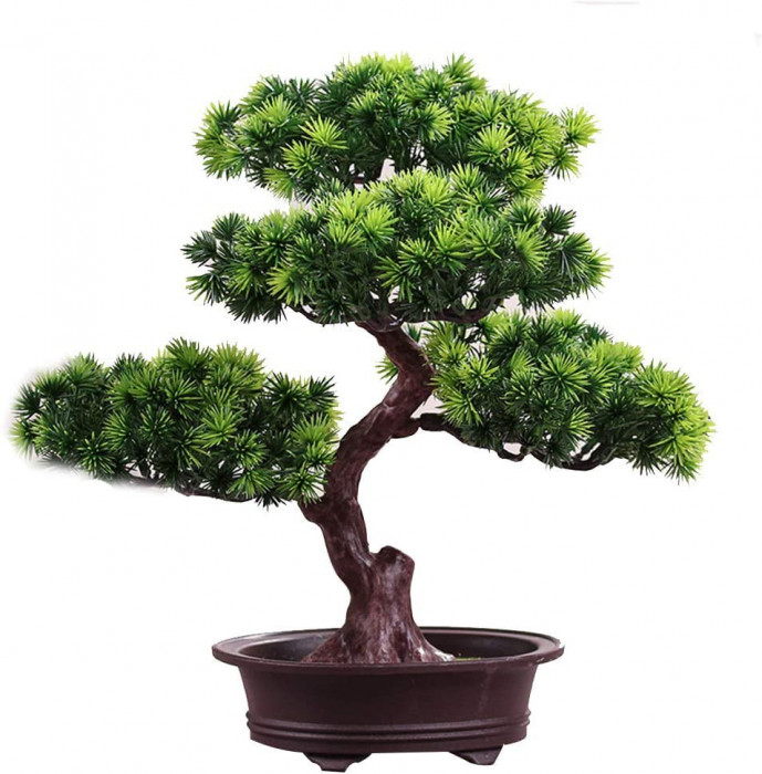 Planta Artificiala Bonsai In Ghiveci Cu Frunze Verzi, 29 cm