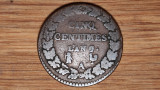 Franta - moneda de colectie - 5 centimes 1800 A - AN 9 - foarte greu de gasit !, Europa