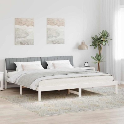vidaXL Cadru de pat Alb și gri deschis 160 x 200 cm Lemn masiv de pin 878668 foto
