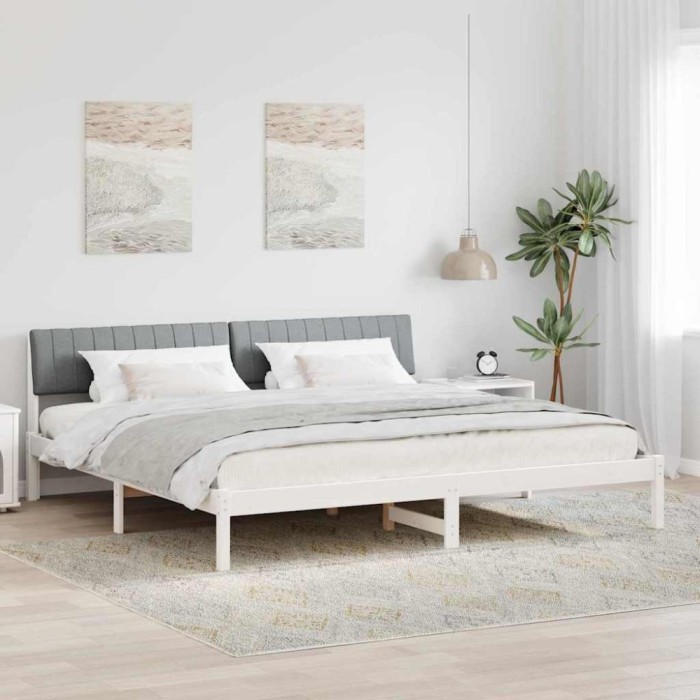 vidaXL Cadru de pat Alb și gri deschis 160 x 200 cm Lemn masiv de pin 878668