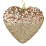 Ornament Brad Crăciun Inimă, Spumă, Paiete și Mărgele, Glitter, 11cm, Bej, Oem