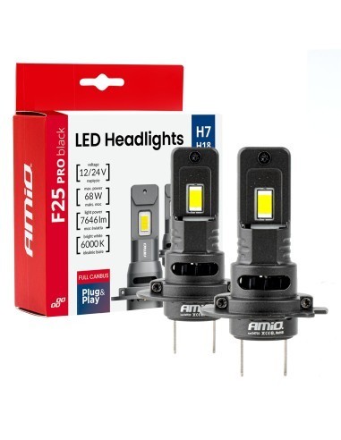 Set 2 leduri auto H7, H18 Canbus, 68W, 7646Lm, 6000k, 12V-24V, Amio