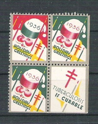USA, Cinderella 1936 Christmas x 4, MNH, imperf. right+bottom L.096 foto