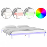 Cadru de pat cu LED, alb, 120x200 cm, lemn masiv