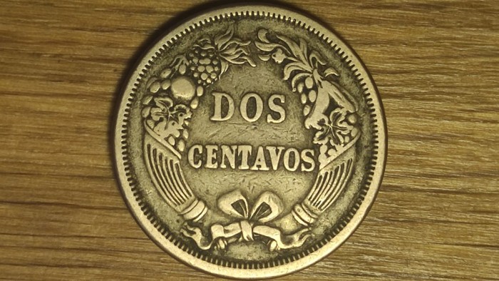 Peru - moneda colectie foarte veche si greu de gasit - 2 centavos 1863 - stare f buna !